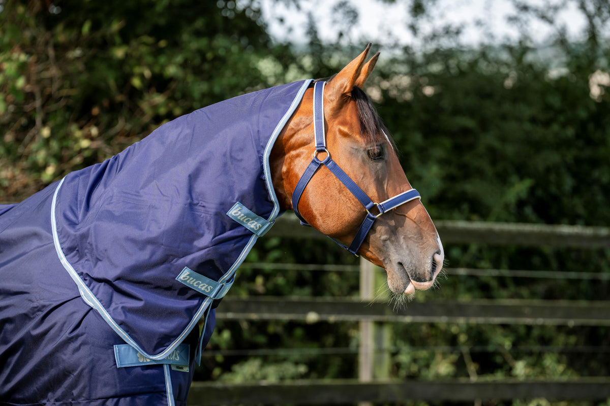 Bucas Atlantic Exclusive Combi 150g Turnout Neck Cover - Navy/Blue - N P Equestrian & Pet Supplies Ltd 