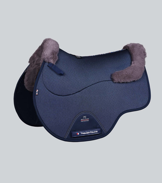 Premier Equine Close Contact Airtechnology Shockproof Wool Saddle Pad - GP/Jump Square Navy/Grey Wool