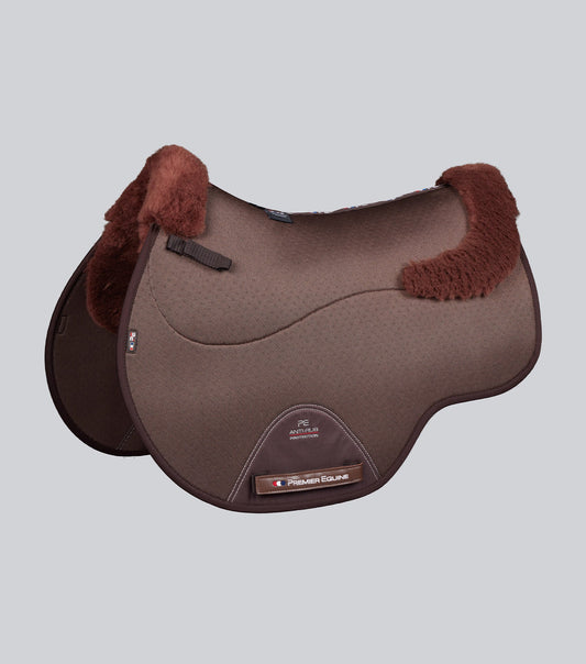 Premier Equine Close Contact Airtechnology Shockproof Wool Saddle Pad - GP/Jump Square Brown/Brown Wool