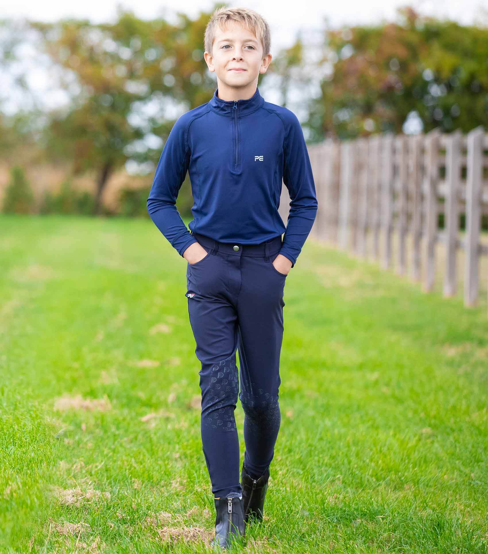 Premier Equine Derby Boys Riding Breeches Navy - N P Equestrian & Pet Supplies Ltd 