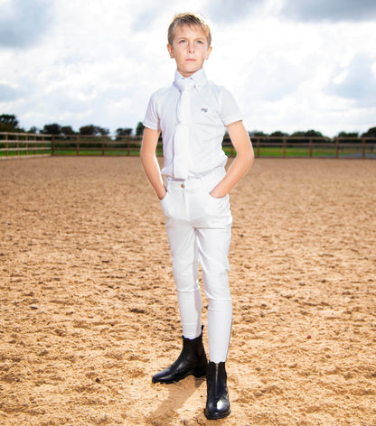 Premier Equine Derby Boys Competition Riding Breeches White - N P Equestrian & Pet Supplies Ltd 