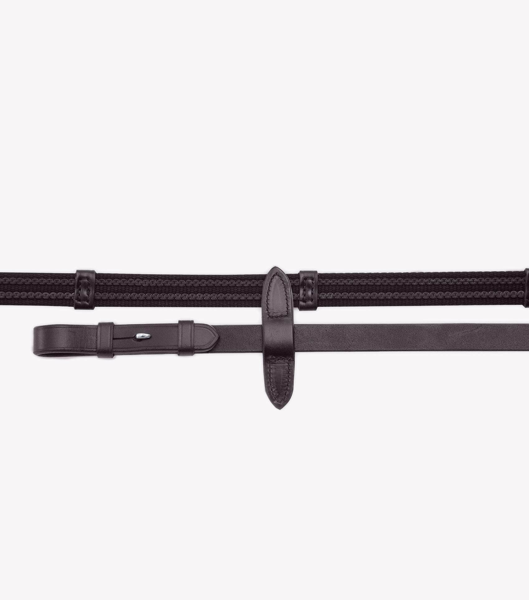 Premier Equine Domenico Web & Rubber Grip Reins Brown - N P Equestrian & Pet Supplies Ltd 