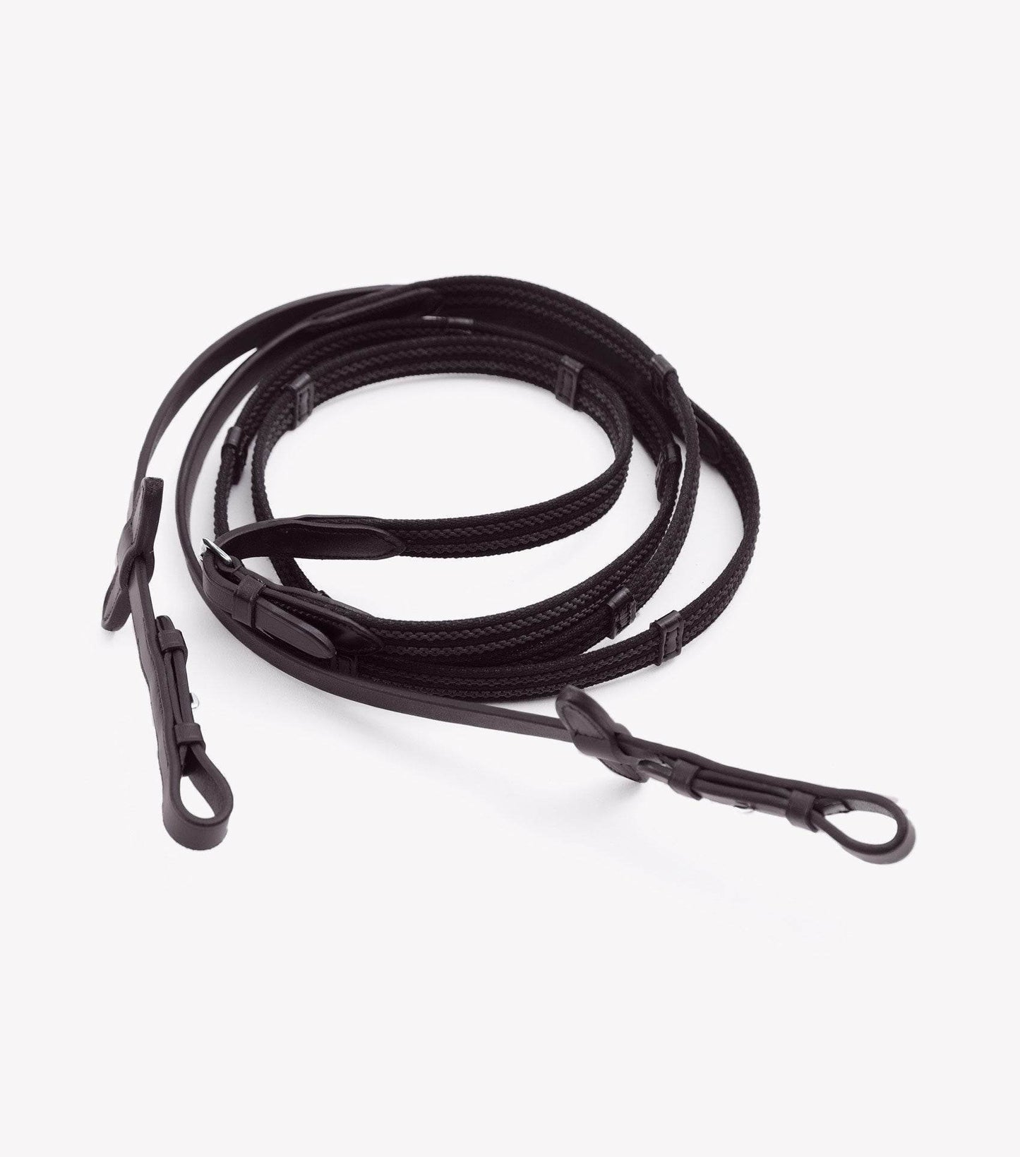 Premier Equine Domenico Web & Rubber Grip Reins Brown - N P Equestrian & Pet Supplies Ltd 