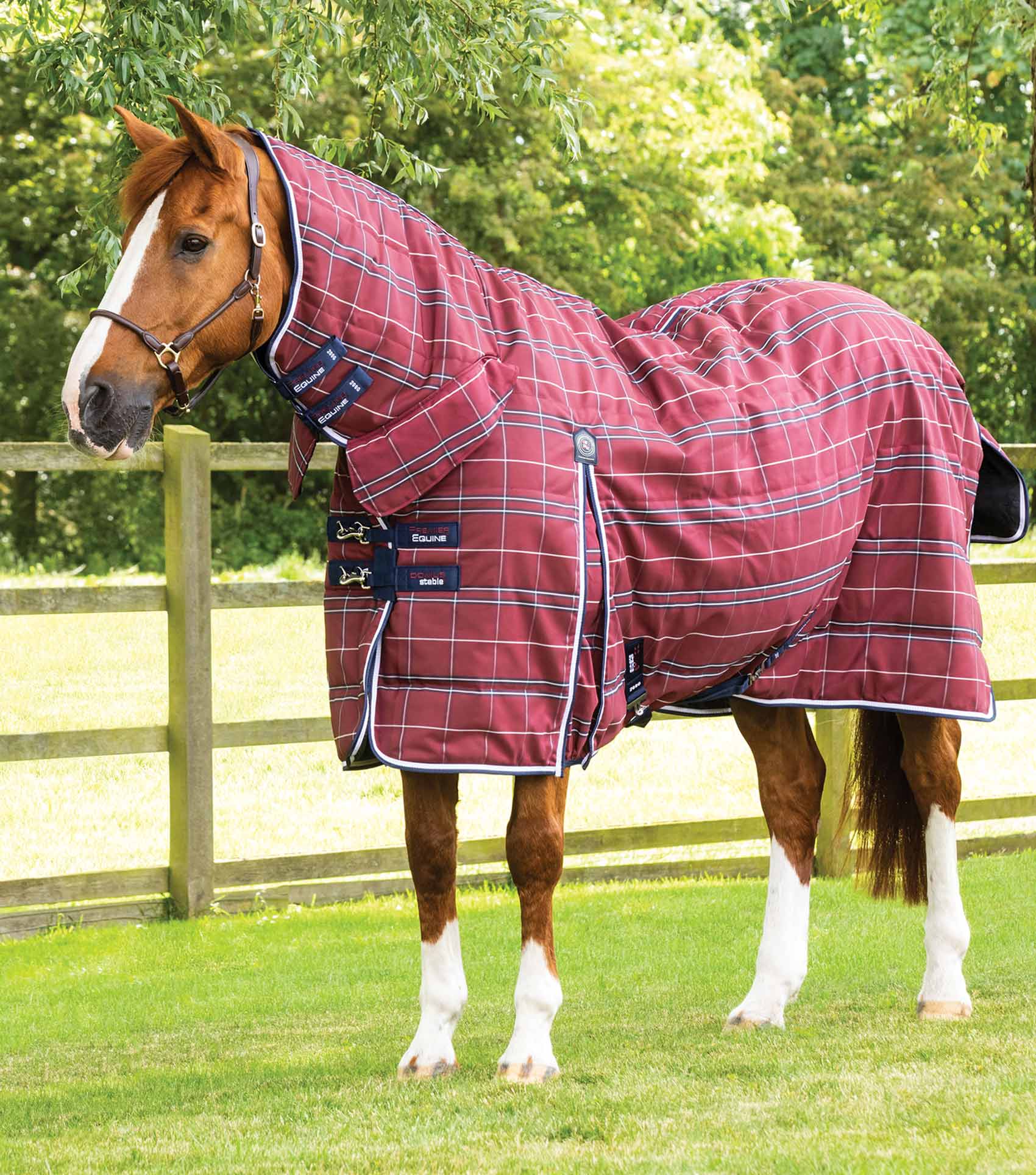 Premier Equine Domus 200g Combo Stable Rug Burgundy Check - N P Equestrian & Pet Supplies Ltd