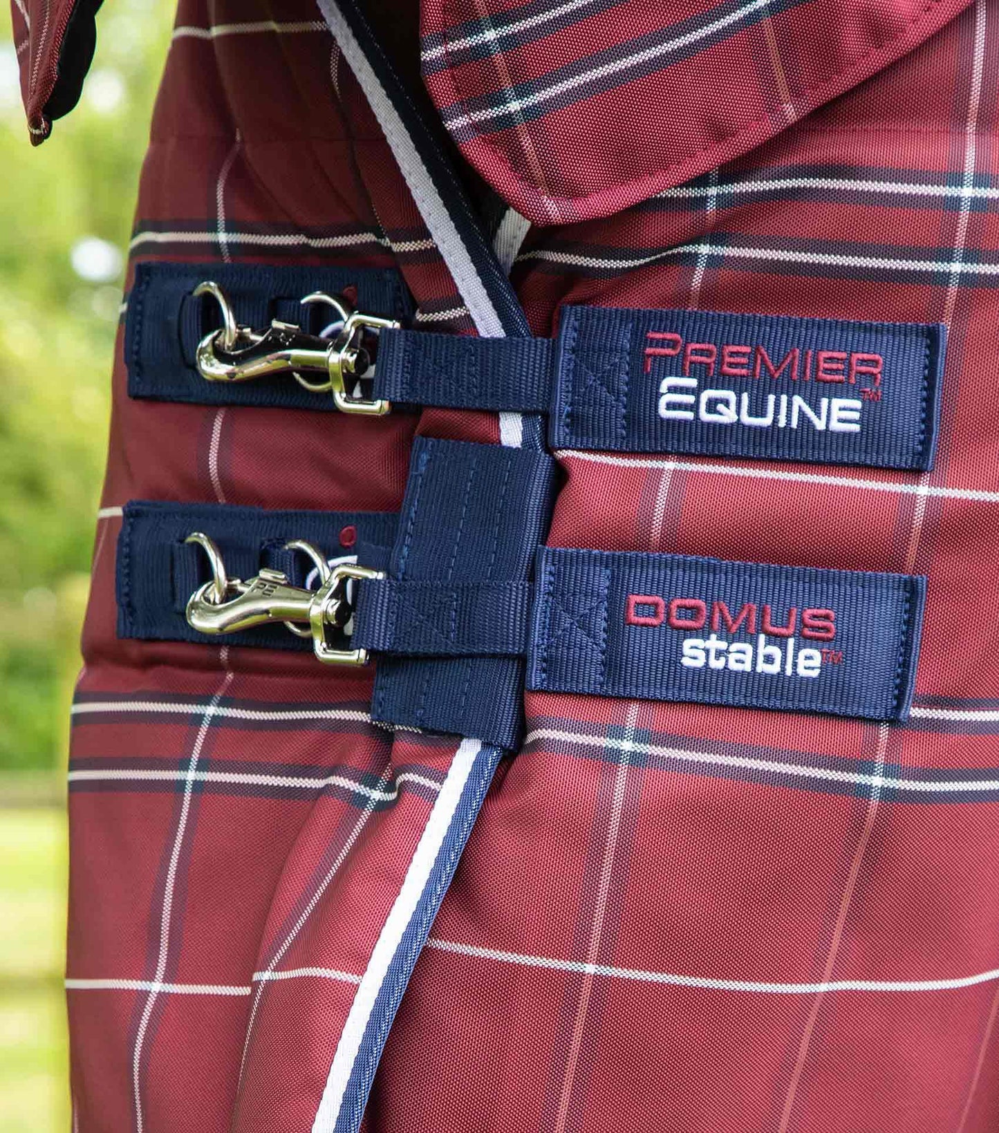 Premier Equine Domus 400g Combo Stable Rug Burgundy Check - N P Equestrian & Pet Supplies Ltd 