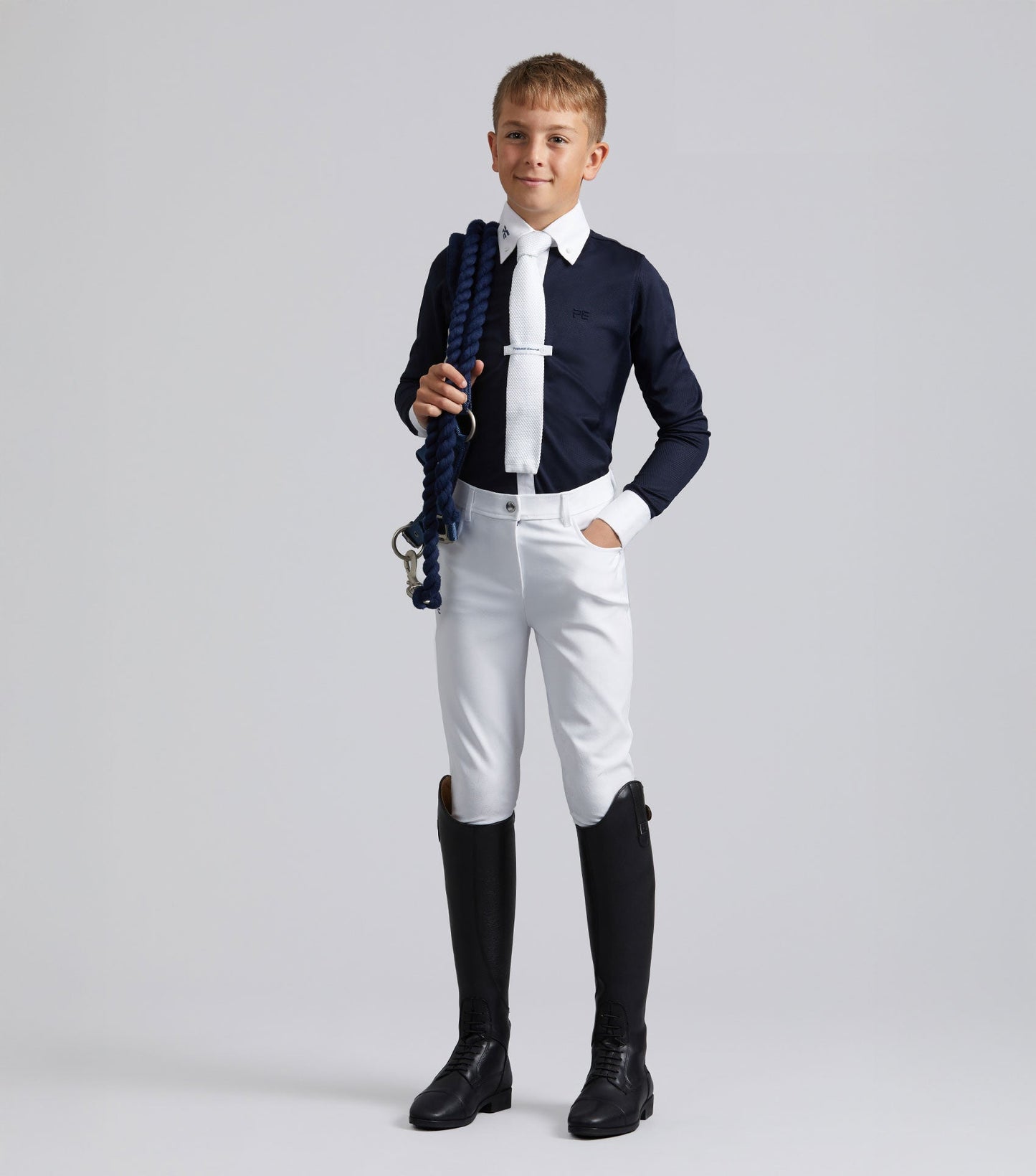 Premier Equine Mini Giulio Boy's Long Sleeve Show Shirt Navy