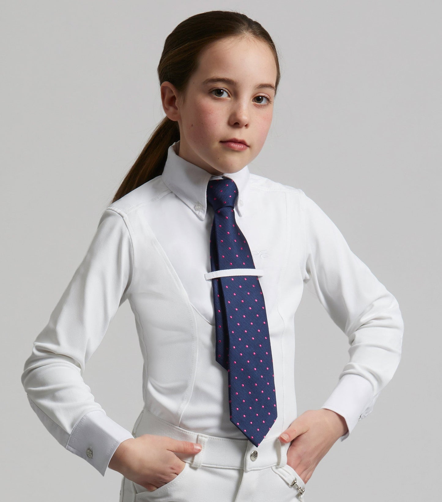 Premier Equine Tessa Girls Long Sleeve Show Shirt White