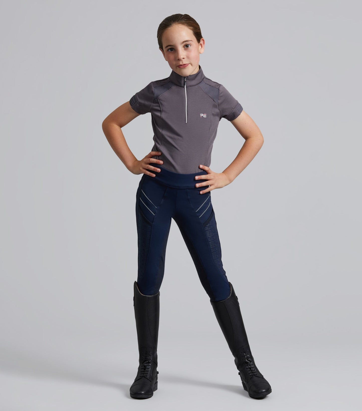 Premier Equine Mini Remisa Girl's Technical Short Sleeve Riding Top Grey