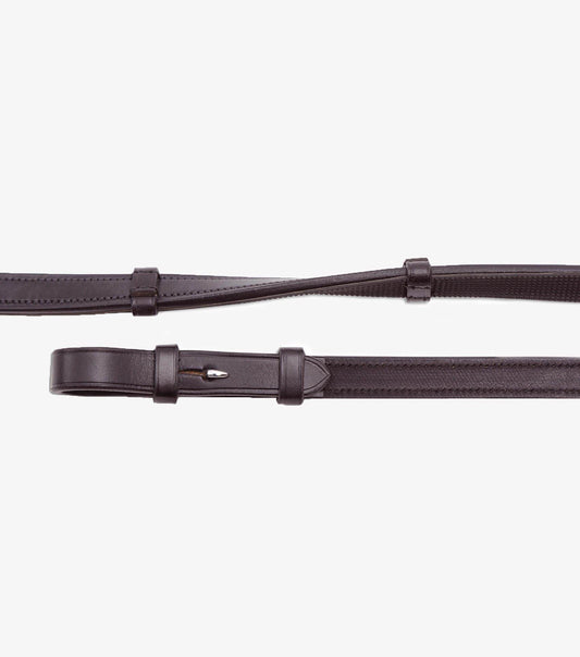 Premier Equine Salvatore Rubber & Leather Grip Reins Brown - N P Equestrian & Pet Supplies Ltd 