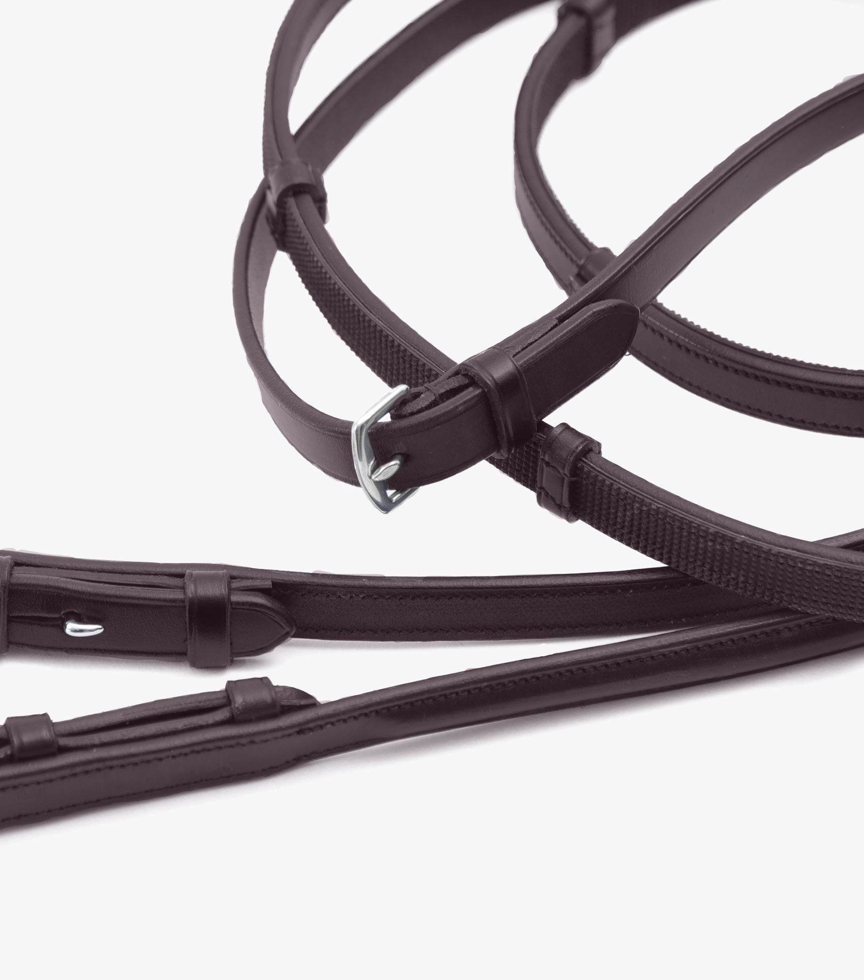 Premier Equine Salvatore Rubber & Leather Grip Reins Brown - N P Equestrian & Pet Supplies Ltd 