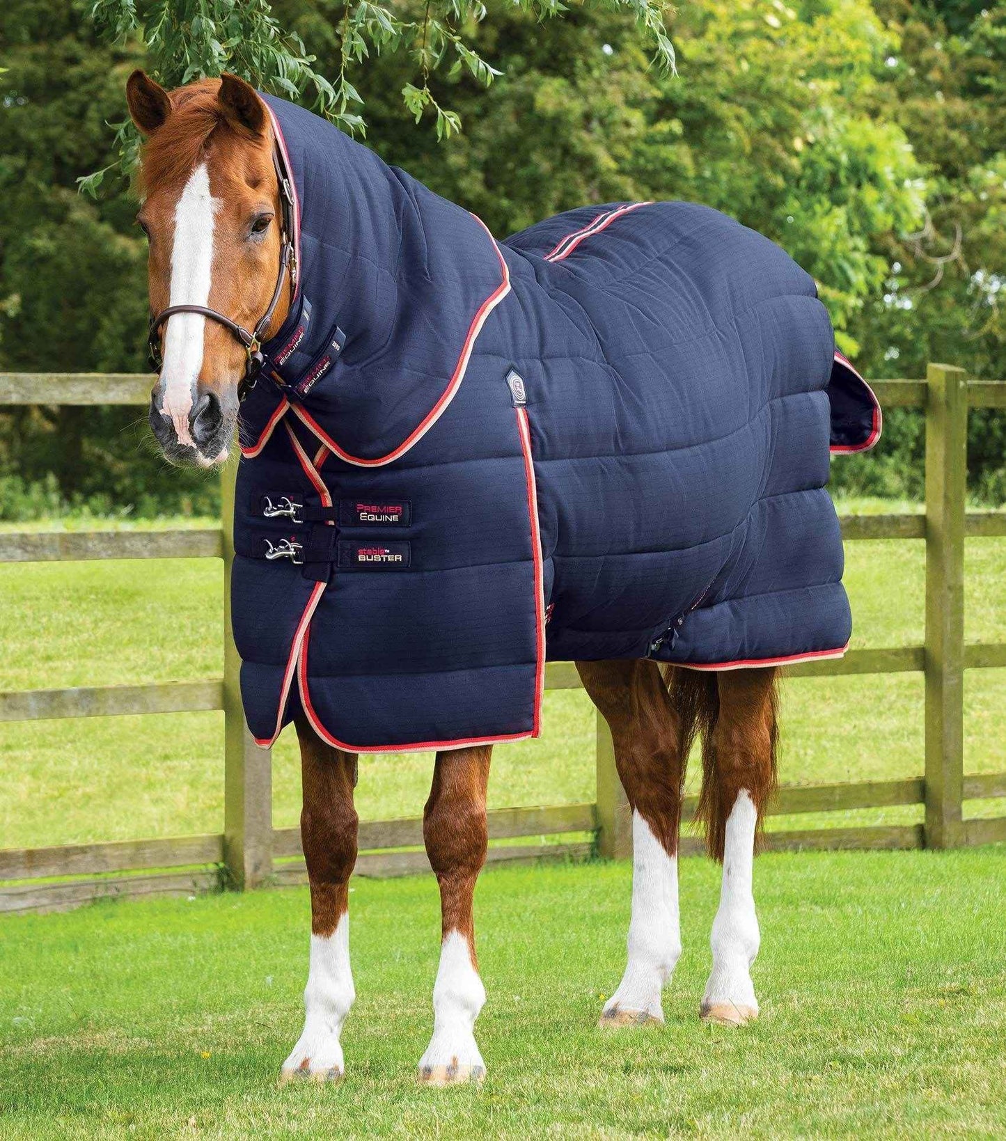 Premier Equine Stable Buster 450g Stable Rug with Neck Cover Navy