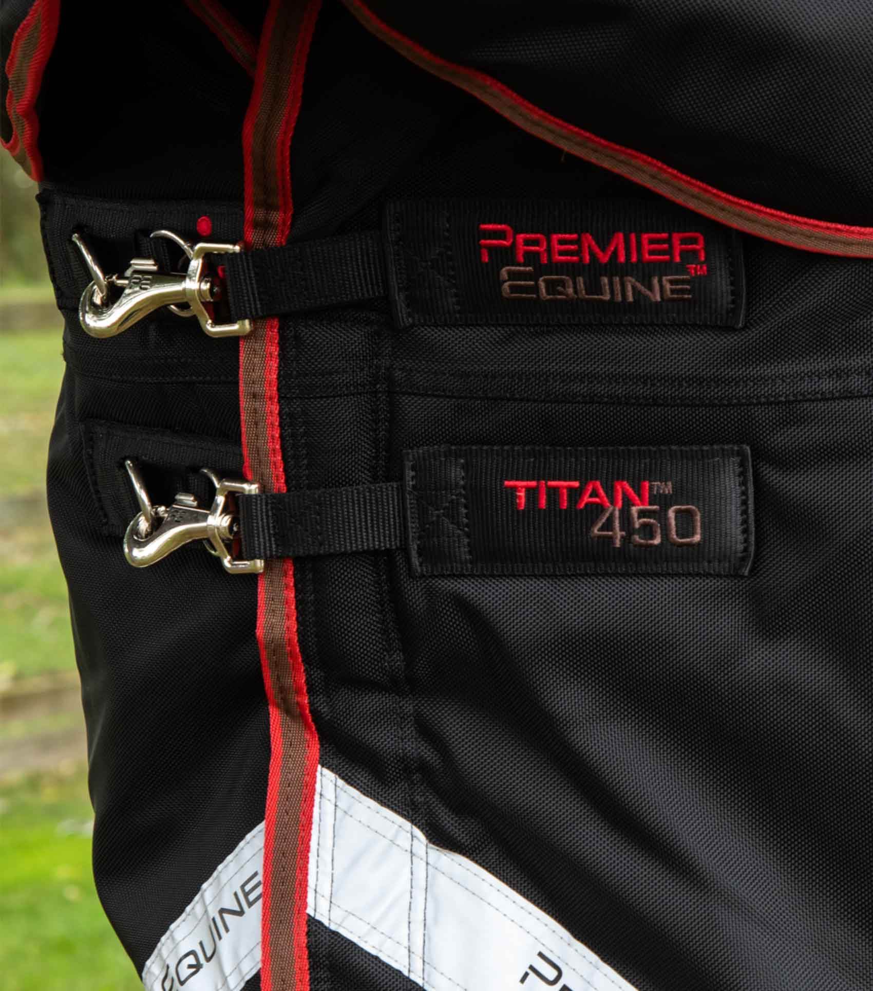 Premier Equine Titan 450g Turnout Rug with Snug-Fit Neck Cover Black - N P Equestrian & Pet Supplies Ltd 