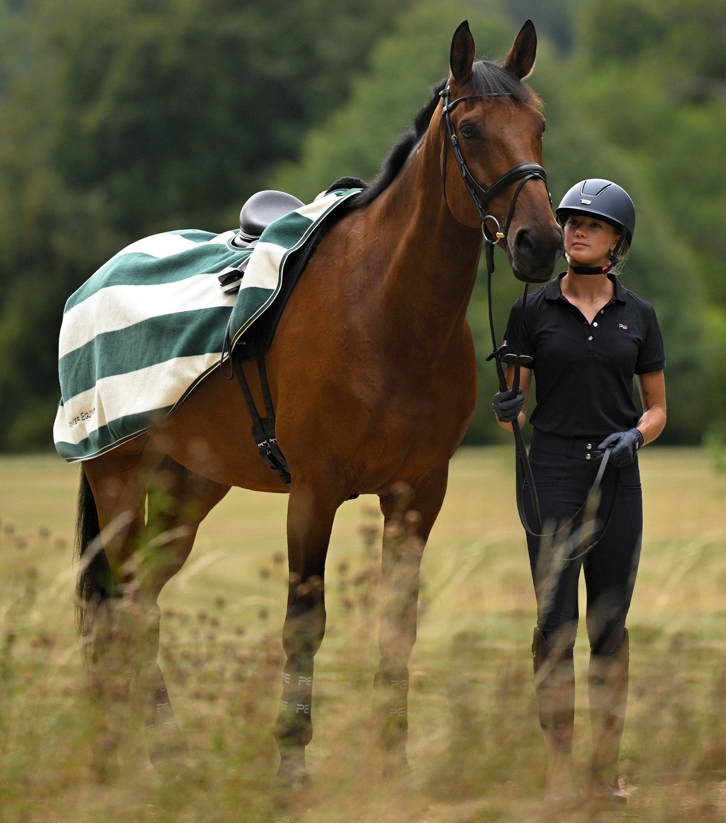 Premier Equine Vellus Horse Fleece Exercise Rug Green/White