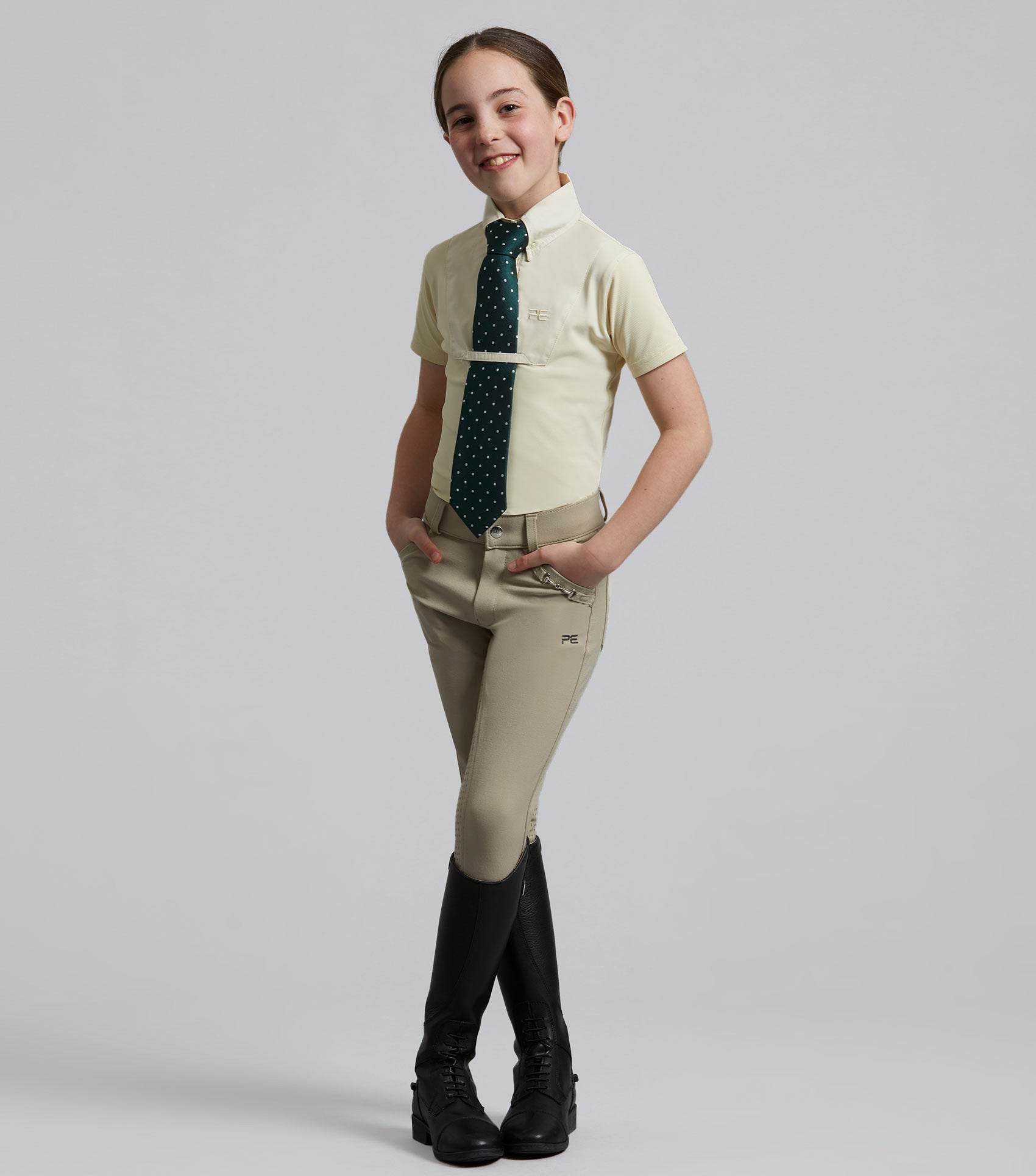 Premier Equine Brava Girls Full Seat Gel Competition Riding Breeches Beige - N P Equestrian & Pet Supplies Ltd 