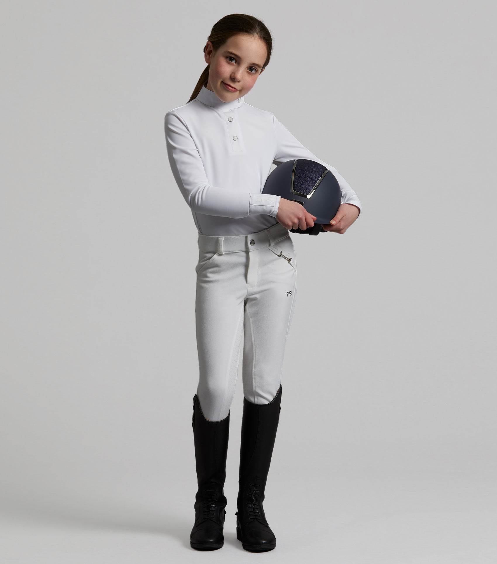 Premier Equine Brava Girls Full Seat Gel Competiton Riding Breeches White - N P Equestrian & Pet Supplies Ltd 