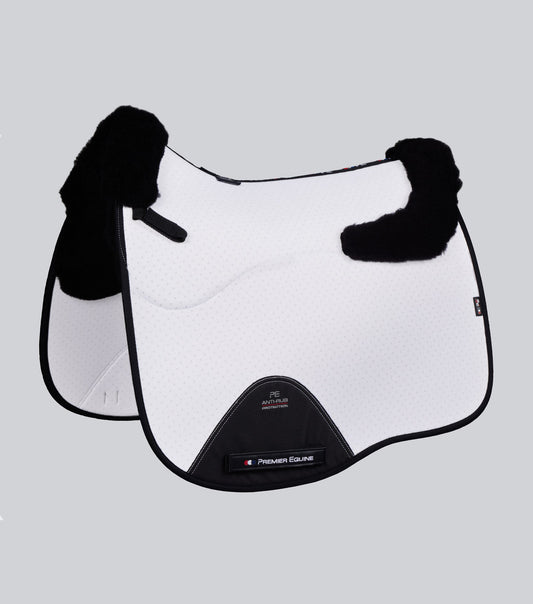 Premier Equine Close Contact Airtechnology Shockproof Wool Saddle Pad - Dressage Square White/Black Wool