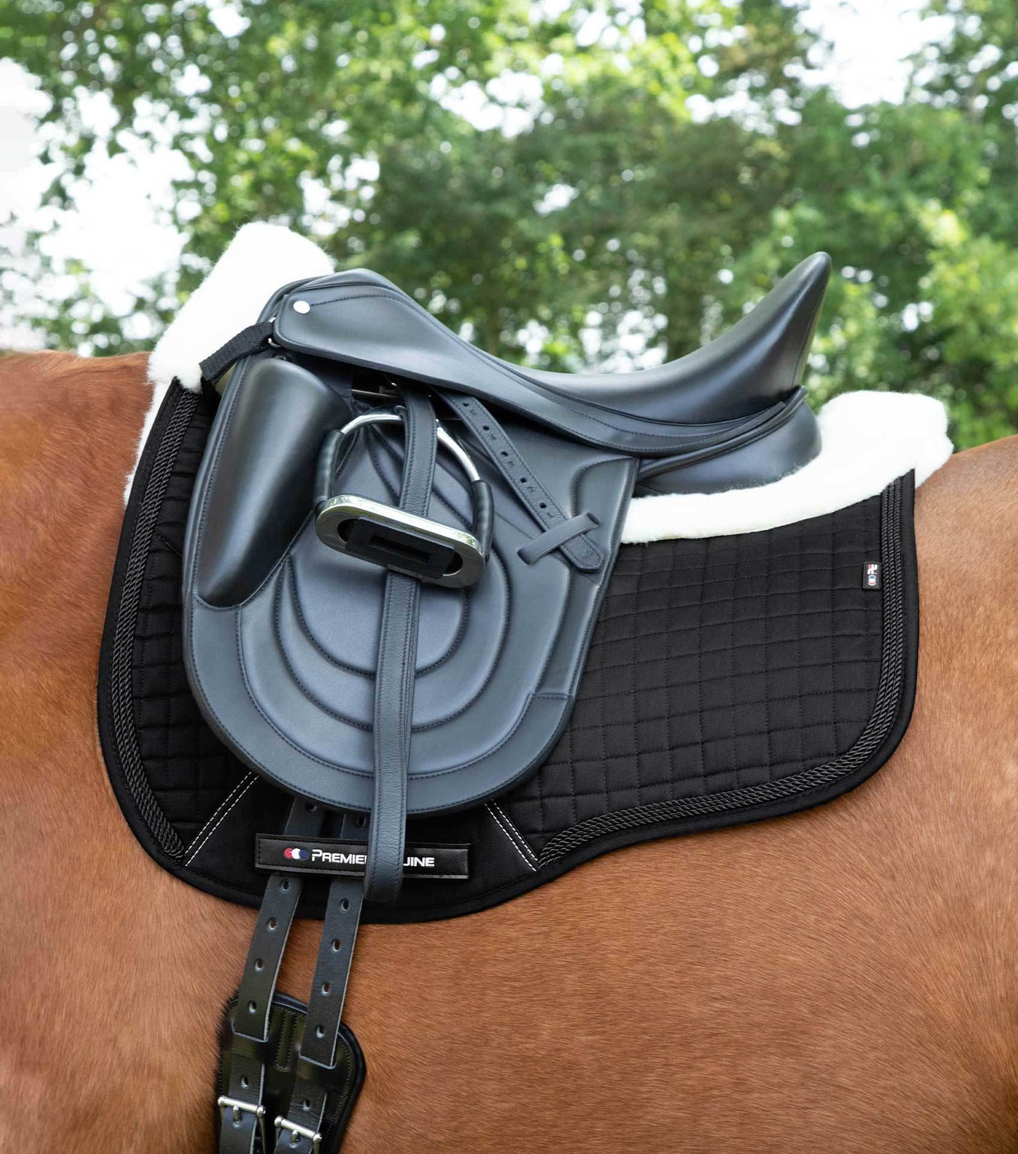 Premier Equine Close Contact Merino Wool European Saddle Pad - Dressage Saddle Pad Black/Natural Wool
