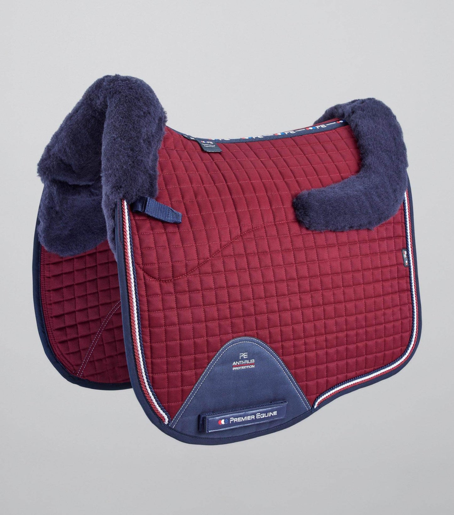 Premier Equine Close Contact Merino Wool European Saddle Pad - Dressage Saddle Pad Burgundy/Navy Wool