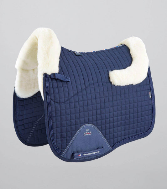 Premier Equine Close Contact Merino Wool European Saddle Pad - Dressage Saddle Pad Navy/Natural Wool