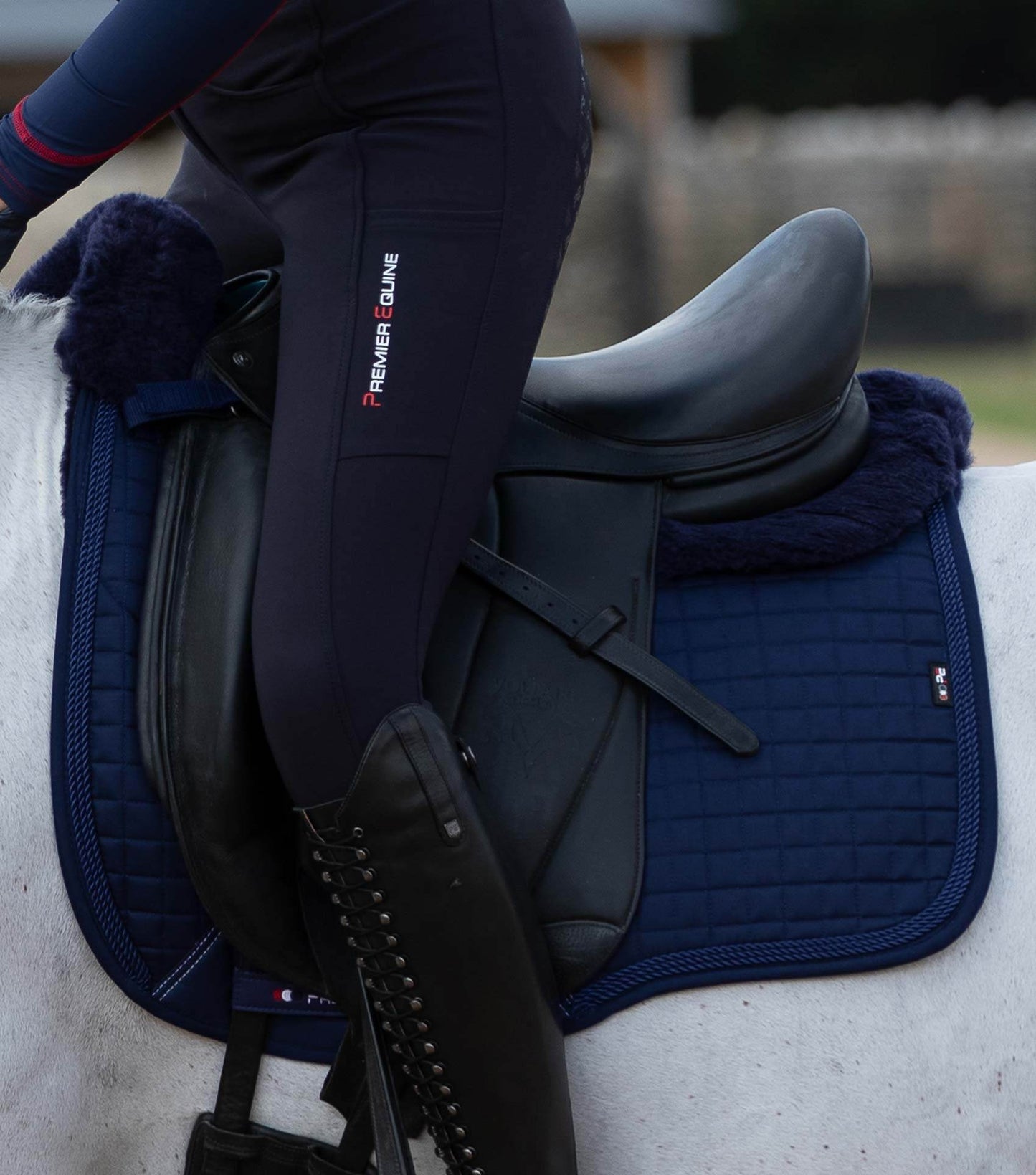 Premier Equine Close Contact Merino Wool European Saddle Pad - Dressage Saddle Pad Navy/Navy Wool
