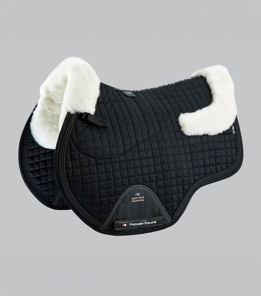 Premier Equine Close Contact Merino Wool European Saddle Pad - GP/Jump Square Black/Natural Wool