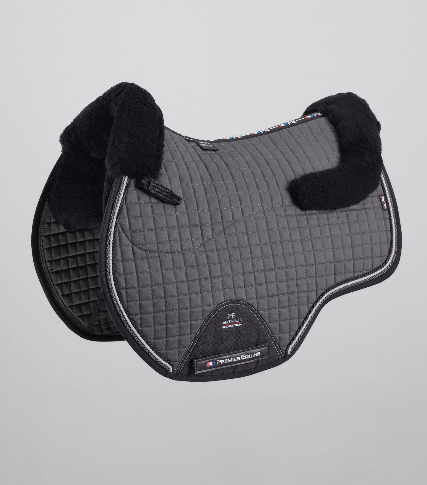 Premier Equine Close Contact Merino Wool European Saddle Pad - GP/Jump Square Grey/Black Wool