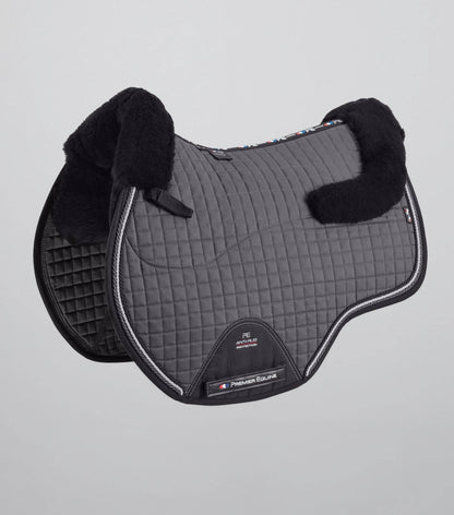 Premier Equine Close Contact Merino Wool European Saddle Pad - GP/Jump Square Grey/Black Wool