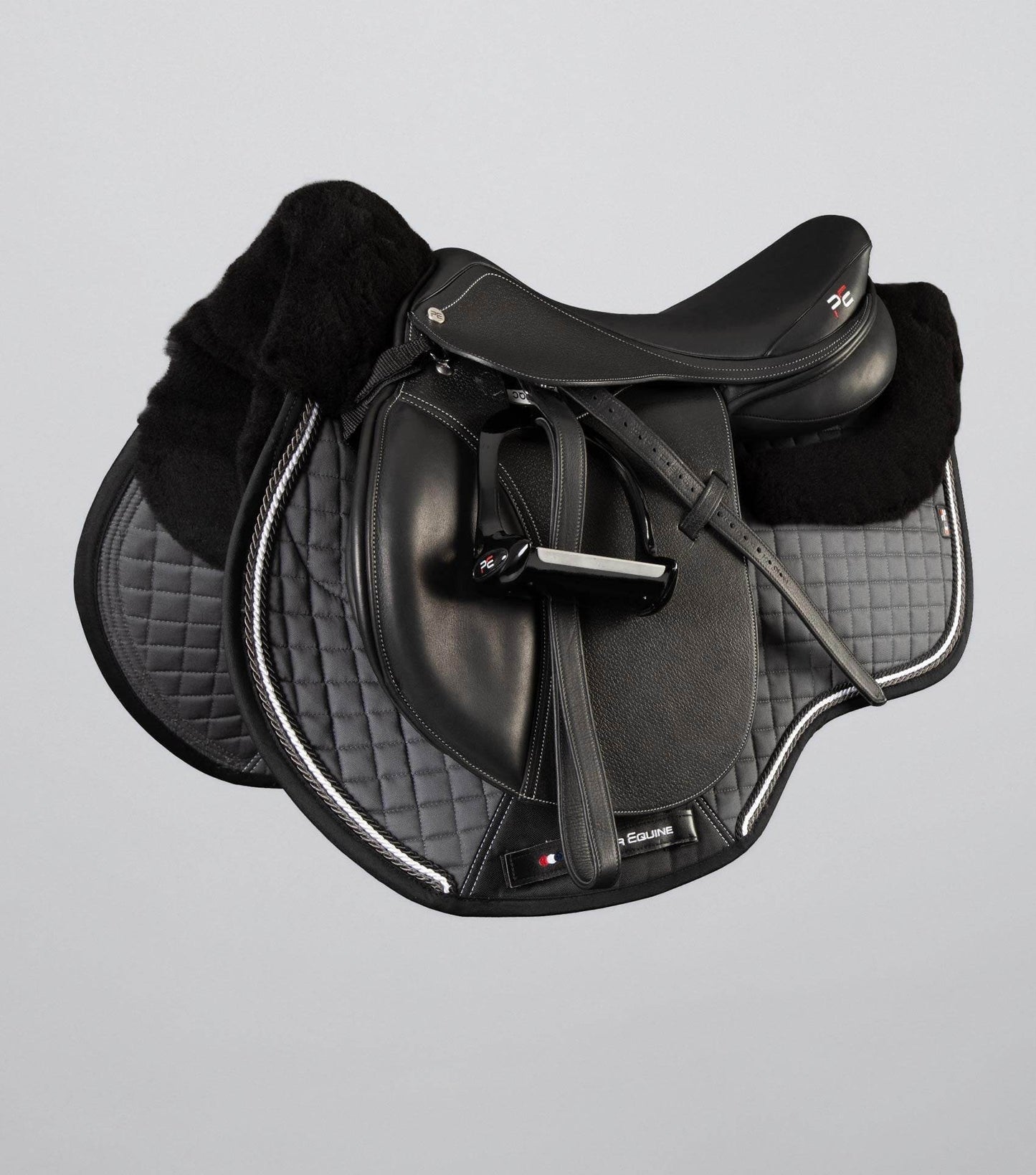 Premier Equine Close Contact Merino Wool European Saddle Pad - GP/Jump Square Grey/Black Wool