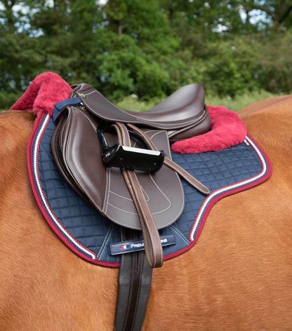 Premier Equine Close Contact Merino Wool European Saddle Pad - GP/Jump Square Navy/Burgundy Wool