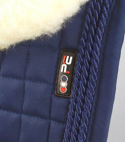 Premier Equine Close Contact Merino Wool European Saddle Pad - GP/Jump Square Navy/Natural Wool