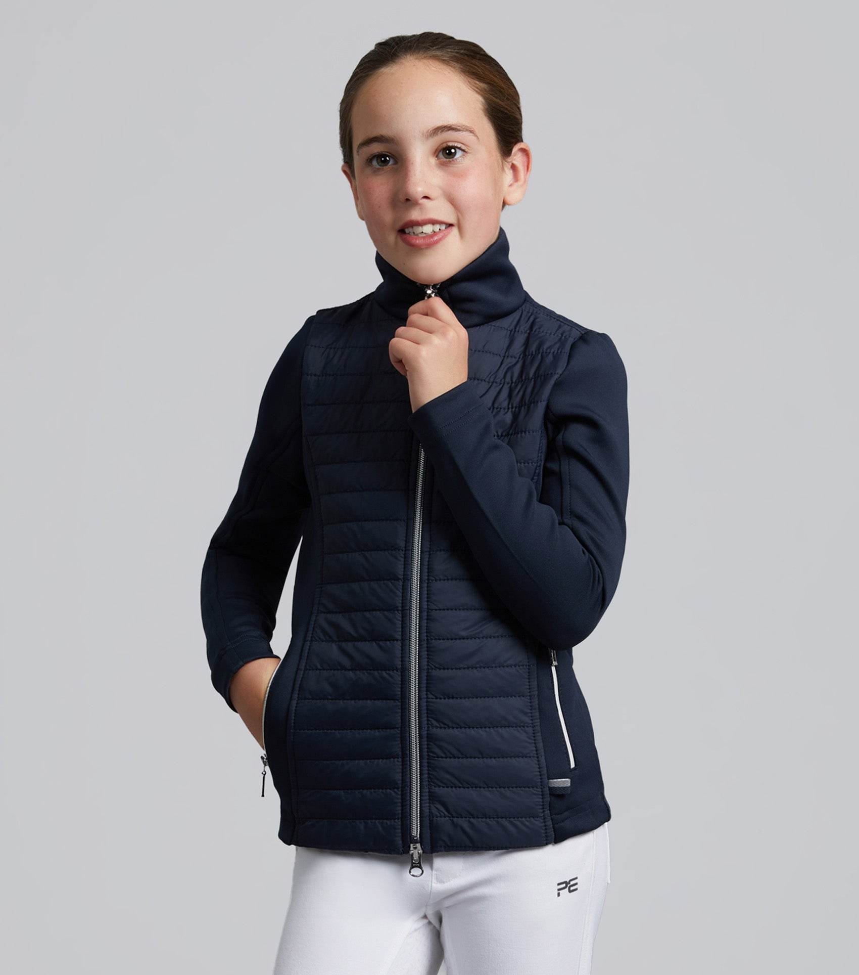 Premier Equine Mini Elena Girl's Hybrid Riding Jacket Navy - N P Equestrian & Pet Supplies Ltd 