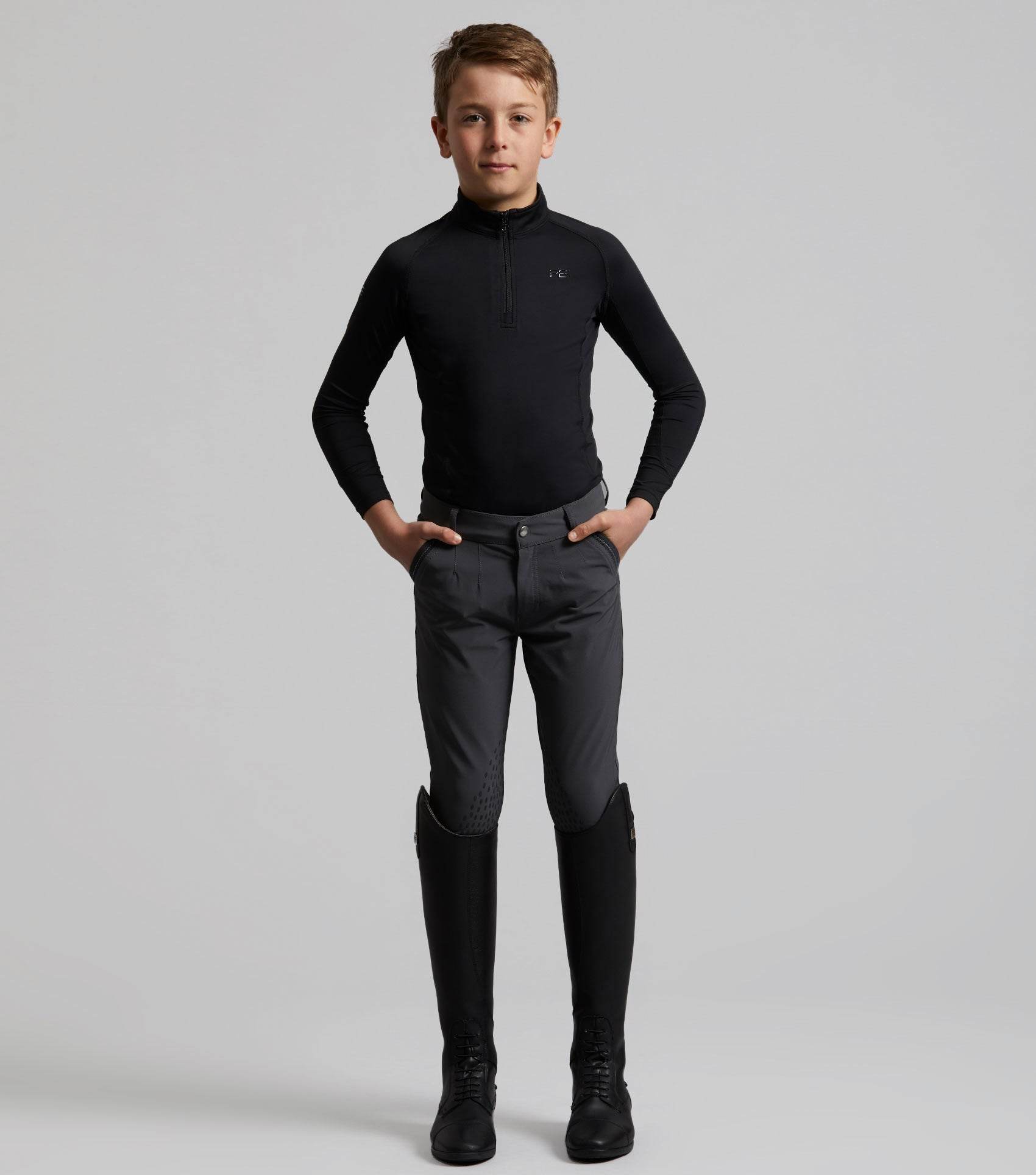 Premier Equine Gando Boys Gel Knee Riding Breeches Grey - N P Equestrian & Pet Supplies Ltd 