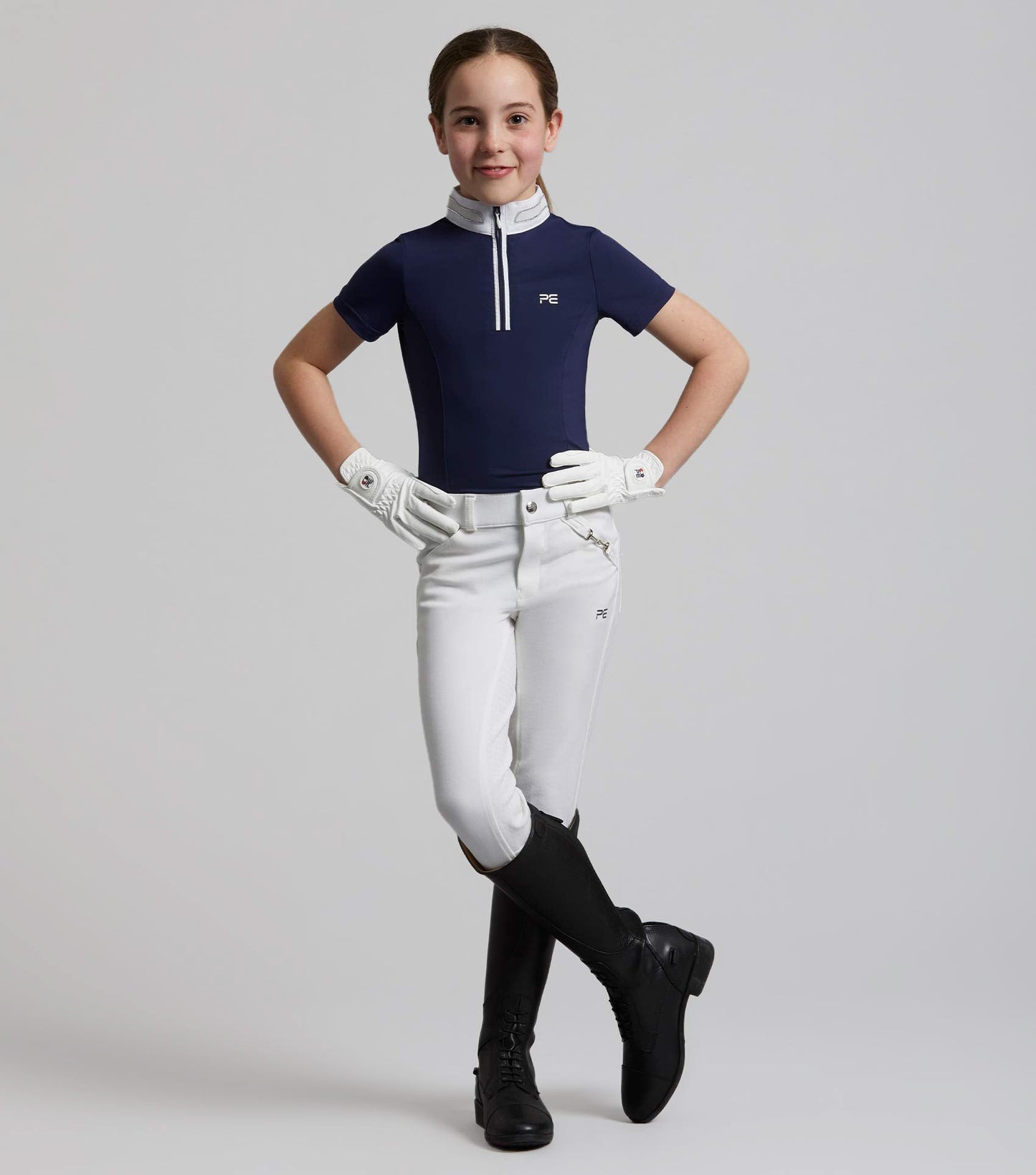 Premier Equine Maria Girls Diamanté Show Shirt Navy