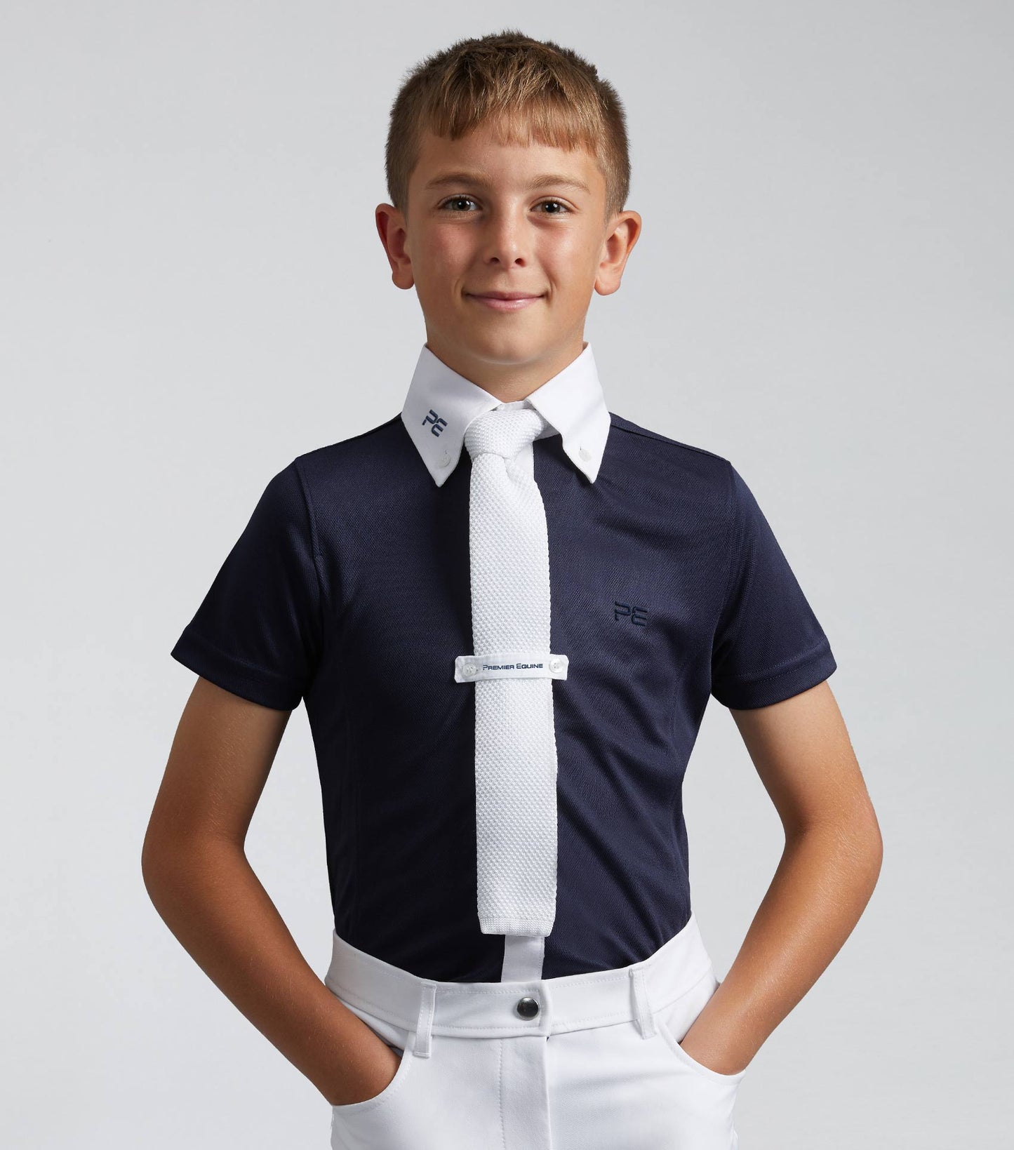 Premier Equine Mini Antonio Boy's Short Sleeve Show Shirt Navy