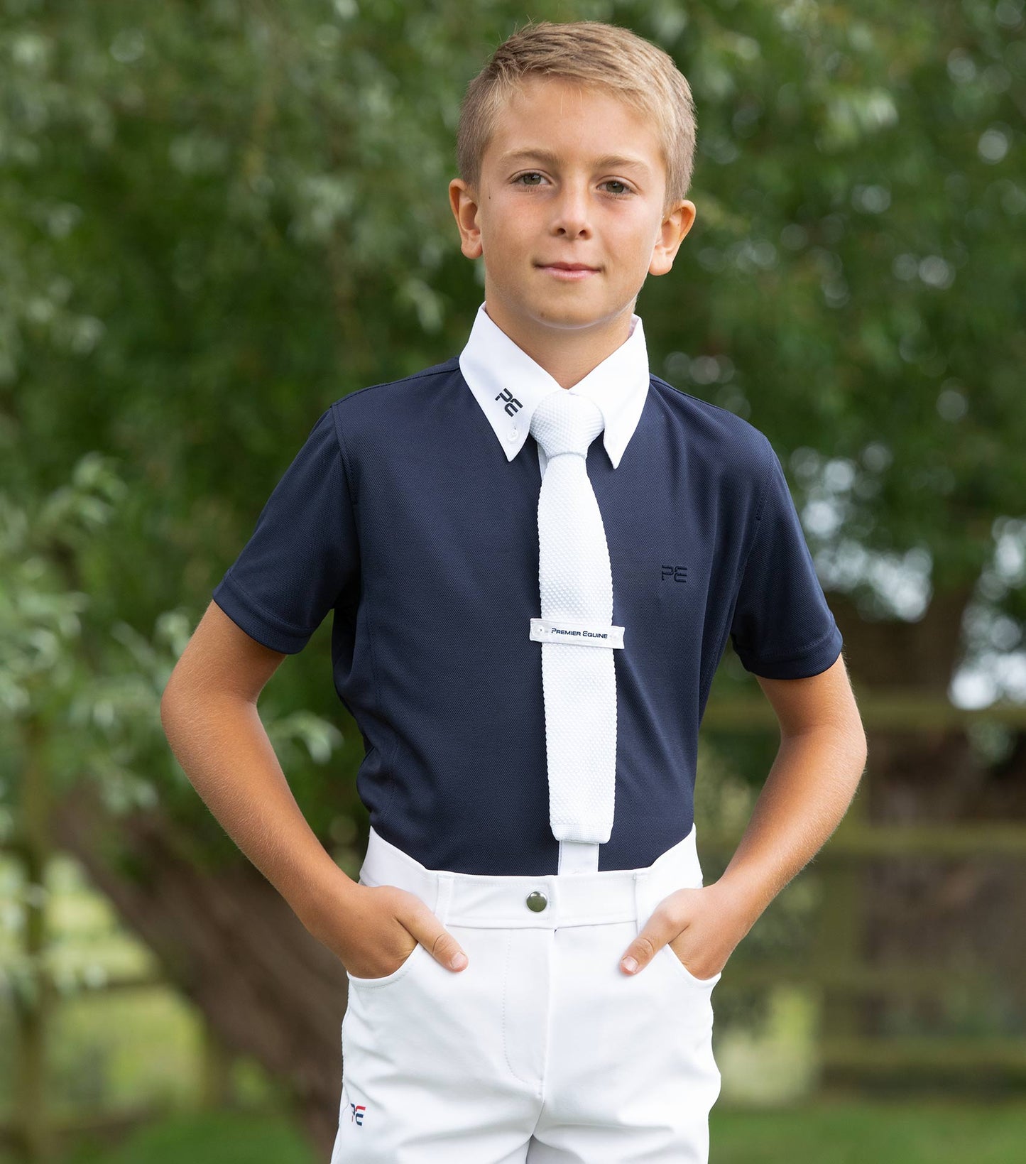 Premier Equine Mini Antonio Boy's Short Sleeve Show Shirt Navy