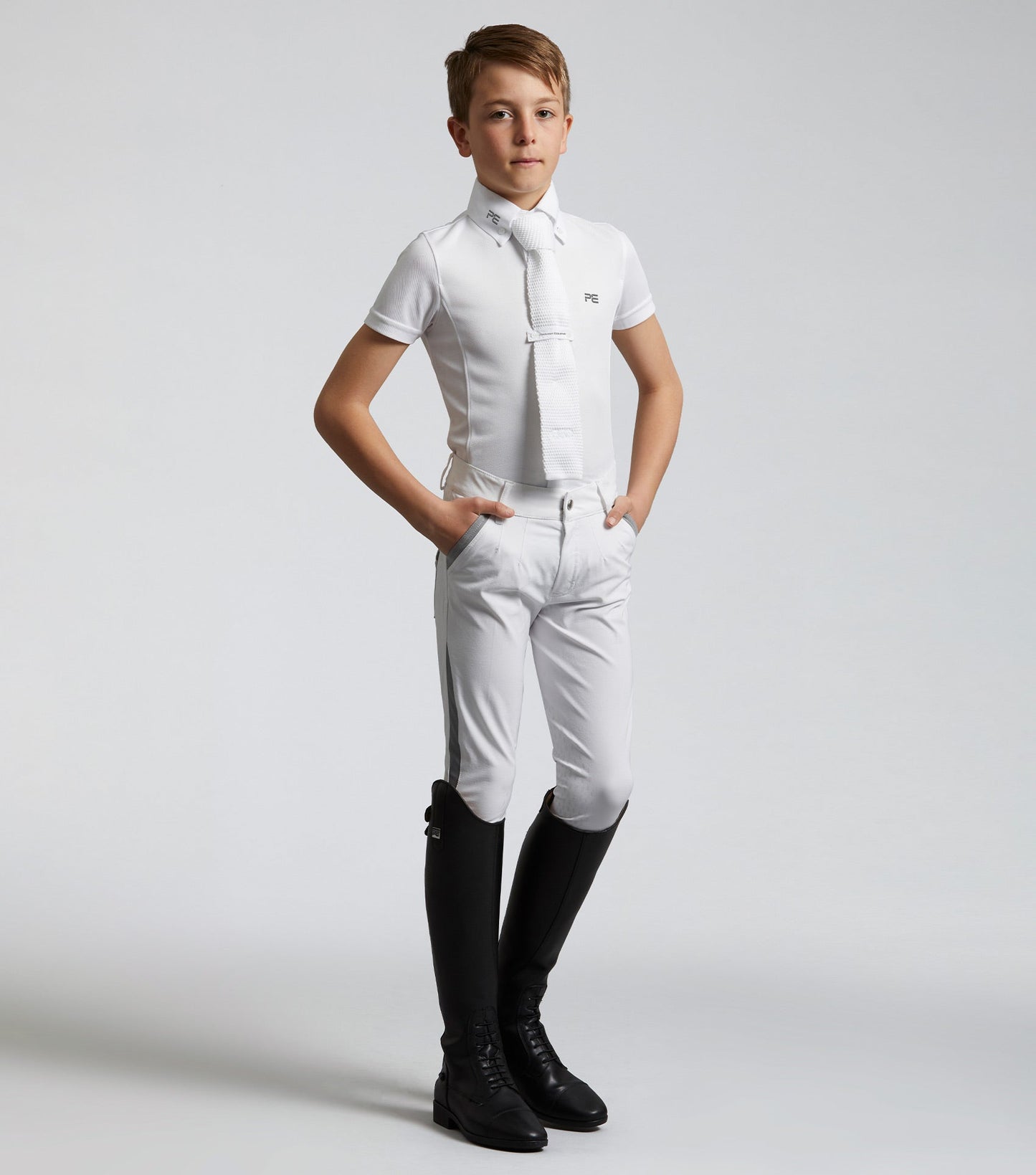 Premier Equine Mini Antonio Boy's Short Sleeve Show Shirt White