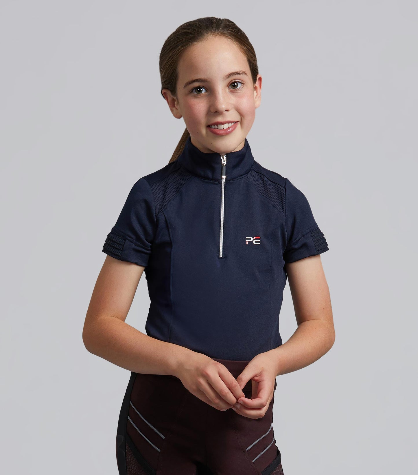 Premier Equine Mini Remisa Girl's Technical Short Sleeve Riding Top Navy