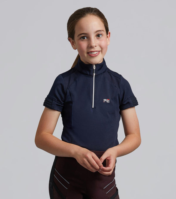 Premier Equine Mini Remisa Girl's Technical Short Sleeve Riding Top Navy - N P Equestrian & Pet Supplies Ltd