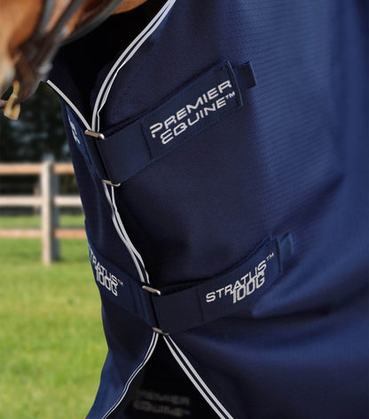 Premier Equine Stratus 600D Series 100g Turnout Rug with Neck Cover Navy - N P Equestrian & Pet Supplies Ltd 